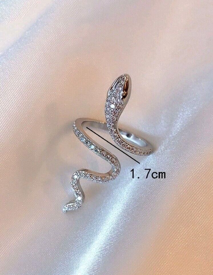 Women's Snake Ring Silver Metal CZ