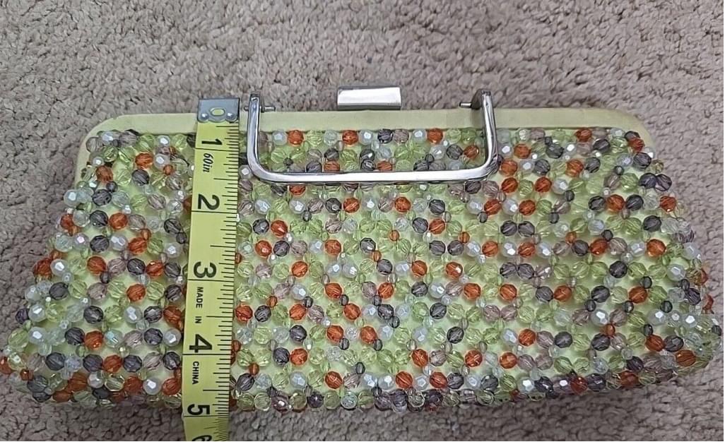 VTG Carlisle Beaded Evening Bag Purse Clutch Lime Green Orange Blue