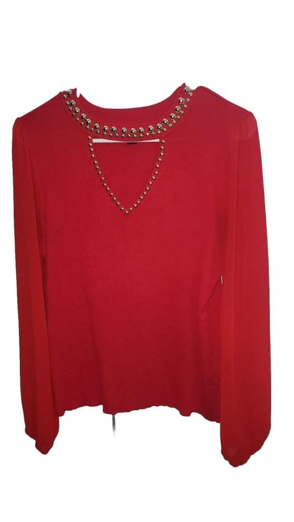 INC International Concepts - Long Sheer Sleeve Sweater RED GOLD STUDDED MEDIUM