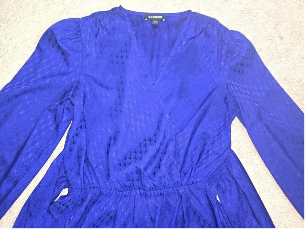 EXPRESS Royal Blue V-Neck Long Sleeve Fit & Flare Belt Wrap Dress XS