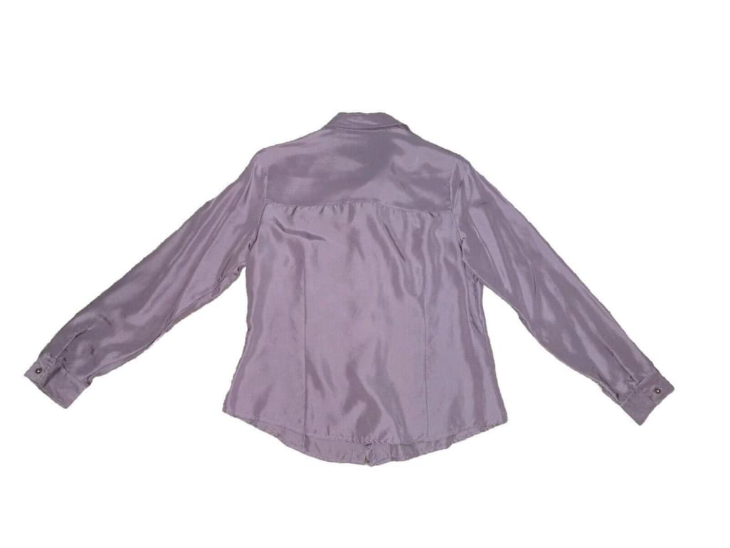 Perry Ellis 100% Silk Purple Lilic Long Sleeve Pearl Button Fitted Blouse Sz 8