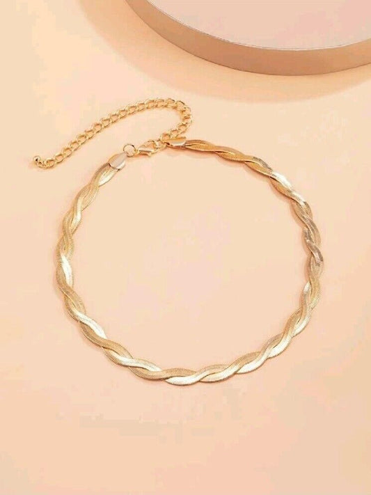 1 Piece Simple Fashion Gold Braided Chain Necklace For Women Elegant Design