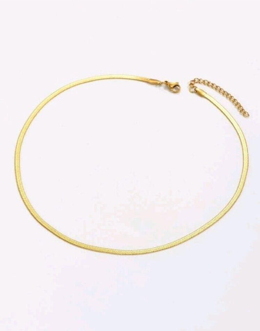 Faux Gold Thin Herringbone Necklace