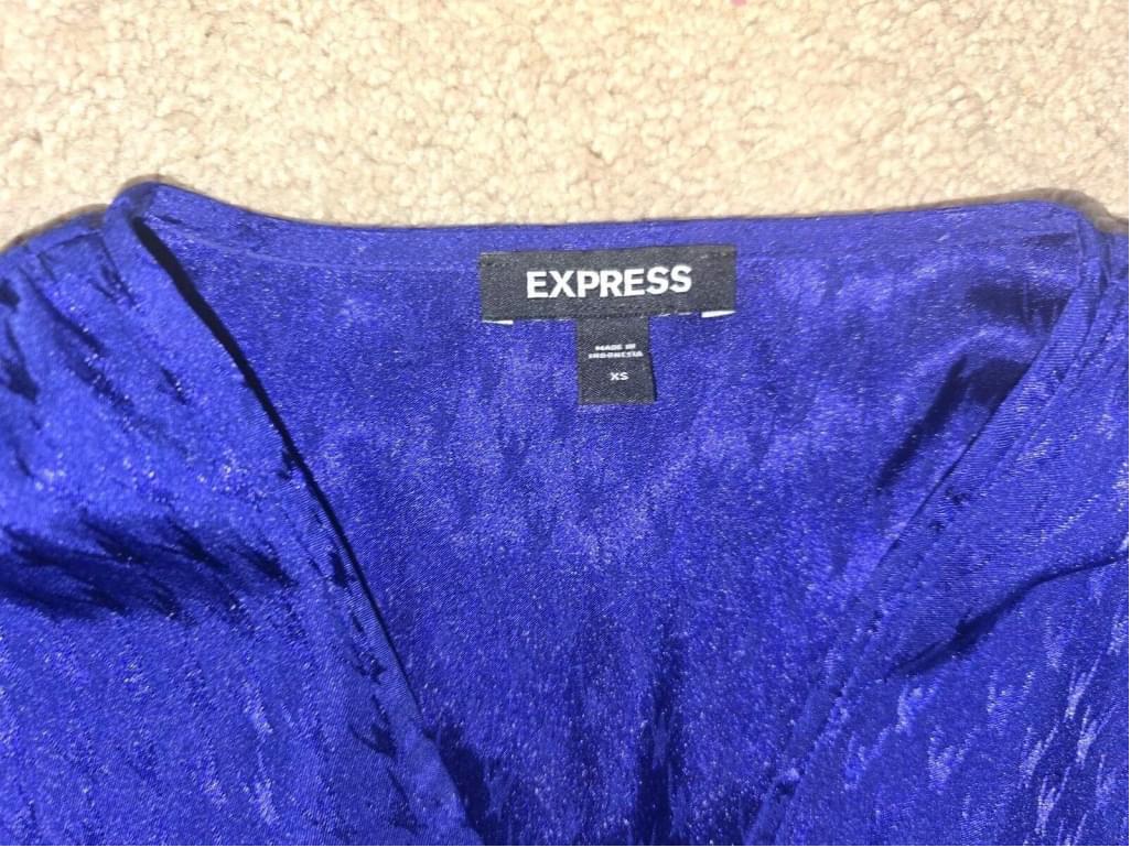 EXPRESS Royal Blue V-Neck Long Sleeve Fit & Flare Belt Wrap Dress XS