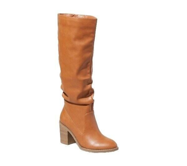 Universal Thread Tessa Knee High Scrunch Heeled Faux Leather Boots Cognac 8