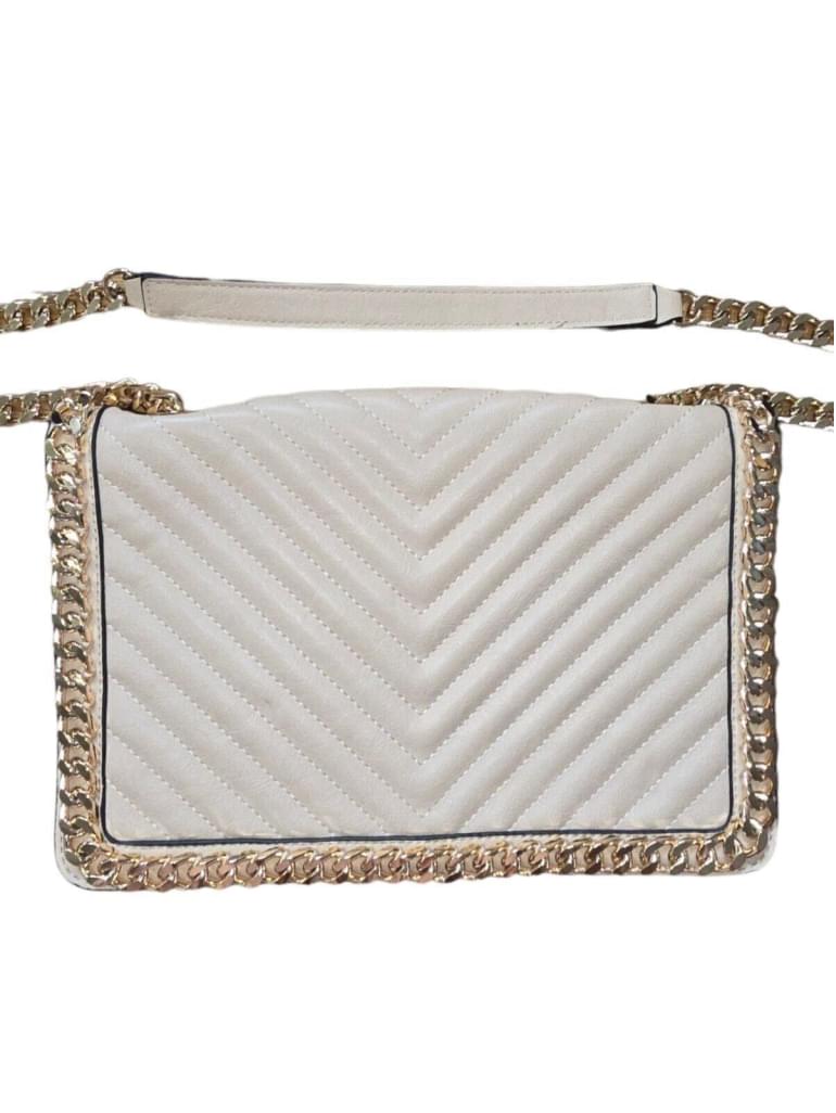 ALDO Beige Greenwald Quilted Front Crossbody Handbag with Gold Chain