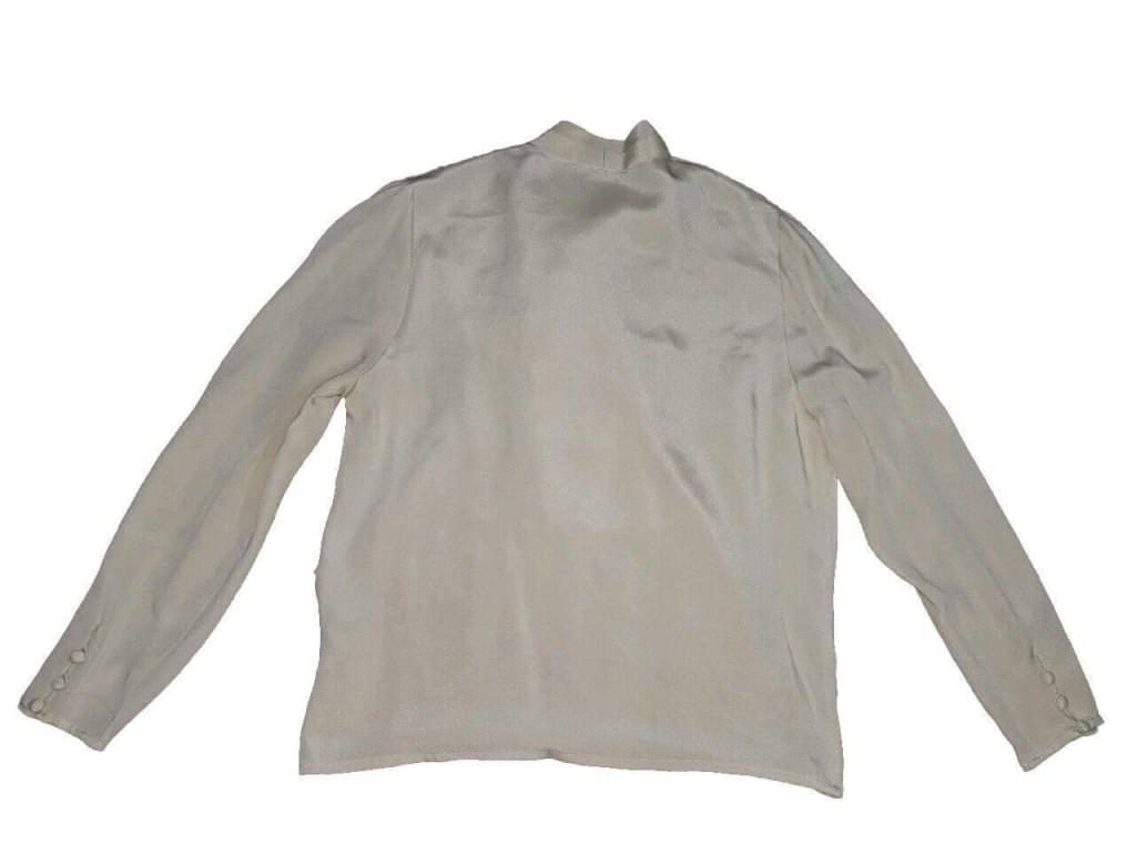 VTG Saks Fifth Avenue Starington 100% Silk Beige Long Sleeve Pleated Blouse Sz 8