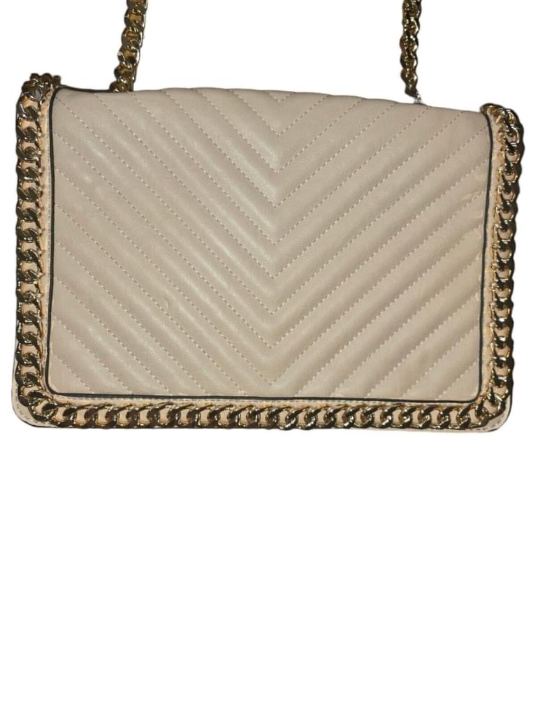 ALDO Beige Greenwald Quilted Front Crossbody Handbag with Gold Chain