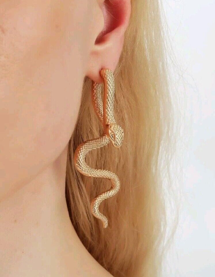 Faux Gold Snake Design Drop Earrings