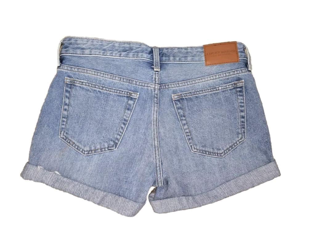 Lucky Brand Mid Rise Boyfriend Short Denim Jean Shorts Distressed Size 6 / 28