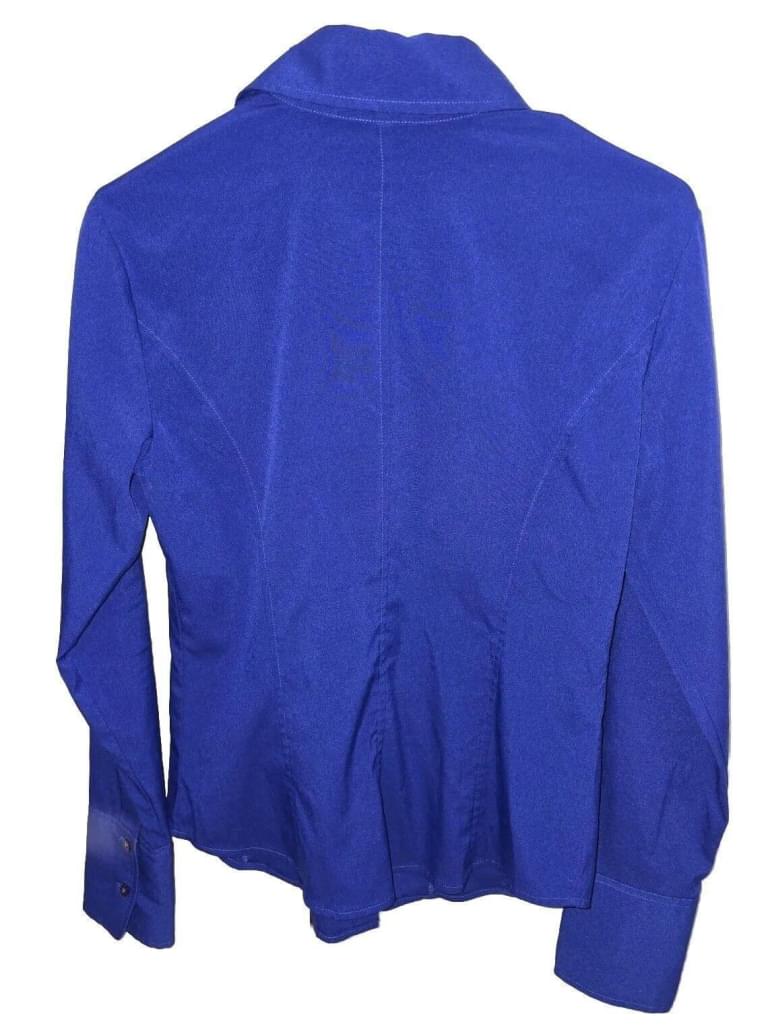 EXPRESS Stretch Fitted Button Up Shirt Sz 8 ROYAL Blue Long Sleeve Classic