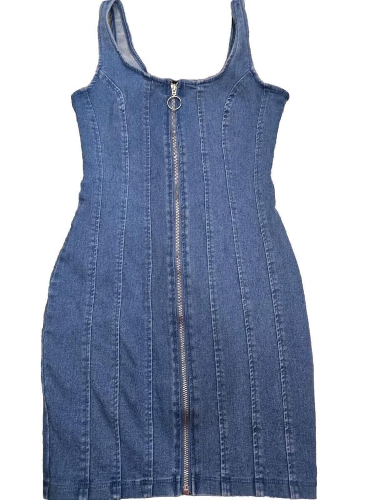 Haute Monde Sleeveless Denim Jean Mini Bodycon Stretchy Dress Small