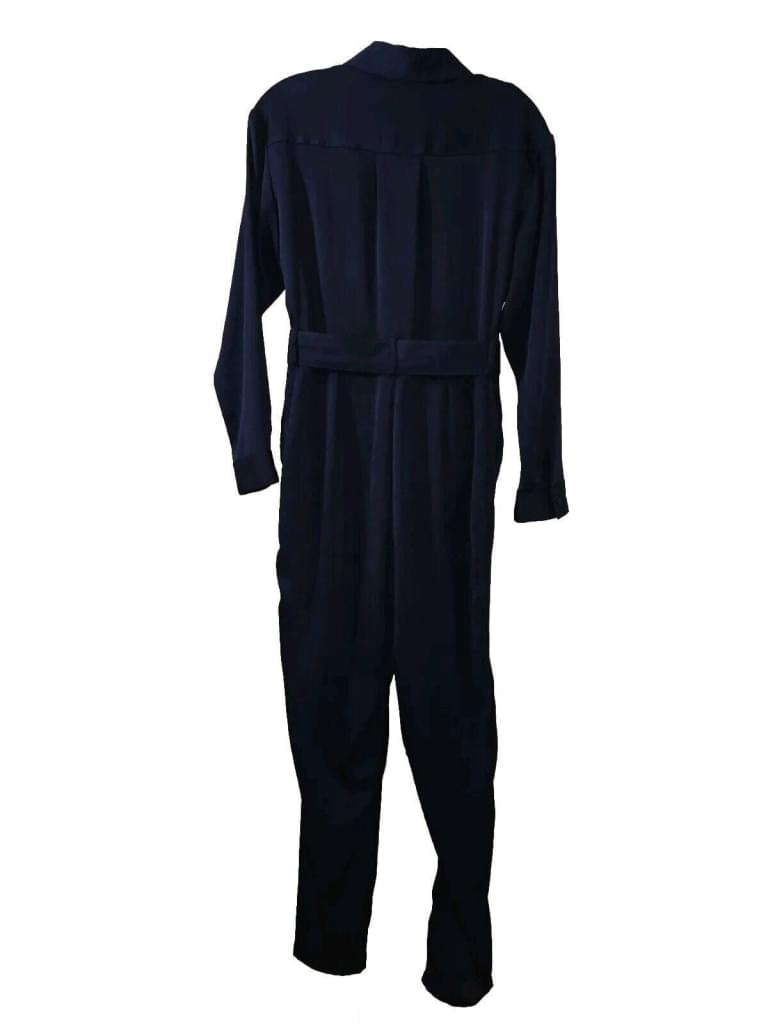 Express Navy Blue Long Sleeve Tapered Leg Pleated Jumpsuit With Belt Size XS