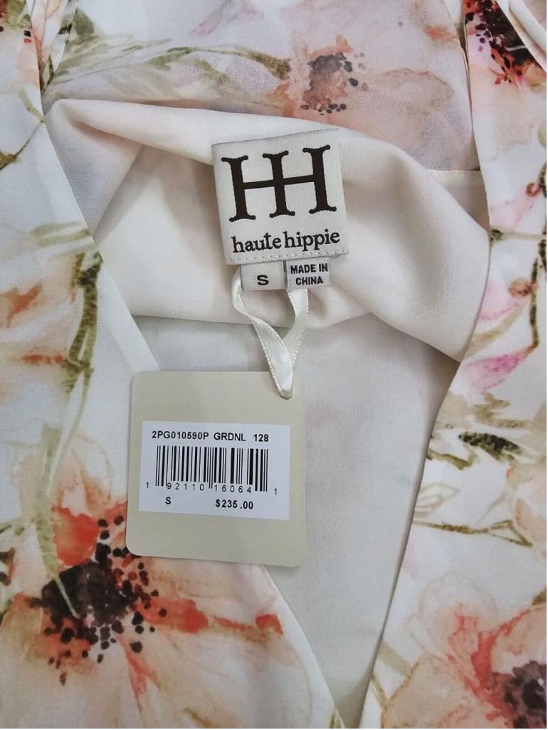 Haute Hippie White Floral V Neck Open Back Top SMALL NWT *MSRP $235*