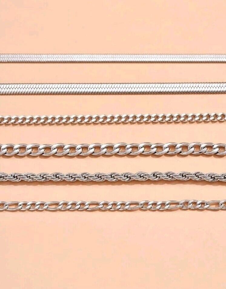 LADIES 6 PIECE MIXED STYLES OF Silver Metal Minimalist CHAIN BRACELETS