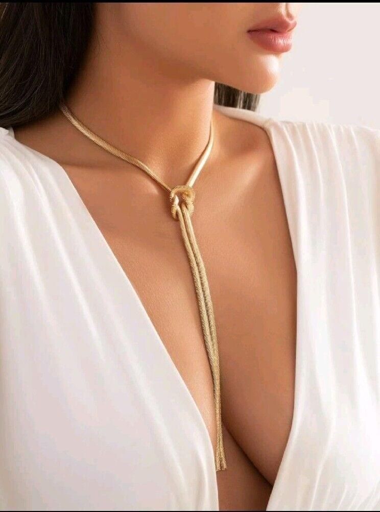 Love Knot Gold Metal Long Drop Necklace Chain