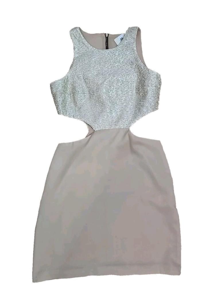 NAVEN Side Cut Out Dress Beige Nude Silver Shimmer  SZ O NWT *MSRP $187*