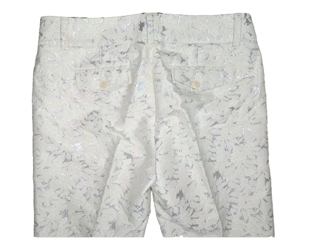 NWT J. Crew City Fit Silk Cotton Blend Pants Ivory Silver Floral Detail Size 8