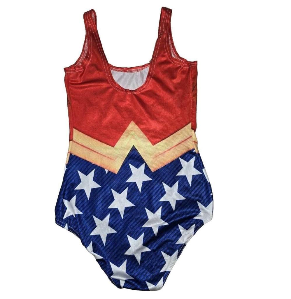 Wonder Woman Stars Red Blue One Piece Swimsuit Women's SZ Small Costume Cosplay