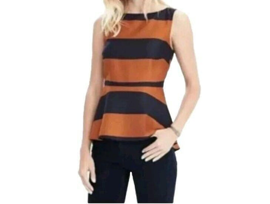 Banana Republic Sleeveless Peplum Top Cognac Navy Color SZ 2