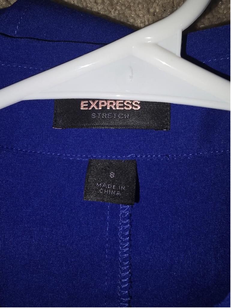 EXPRESS Stretch Fitted Button Up Shirt Sz 8 ROYAL Blue Long Sleeve Classic