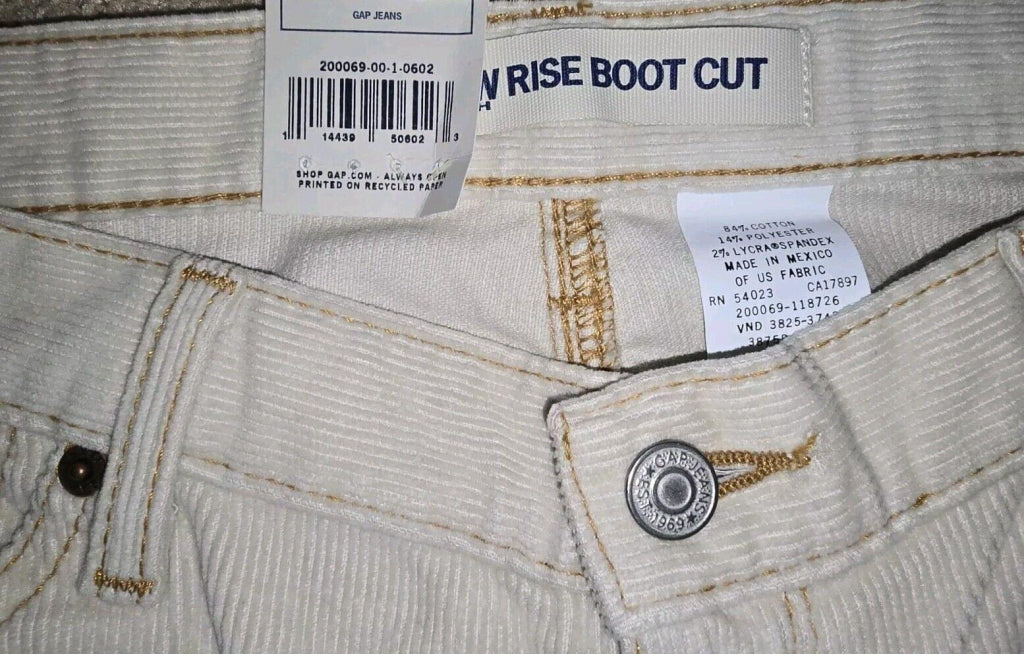 NWT VTG GAP Stretch Low Rise bootcut corduroy Stone Beige Jeans Pants SZ 6 Y2K