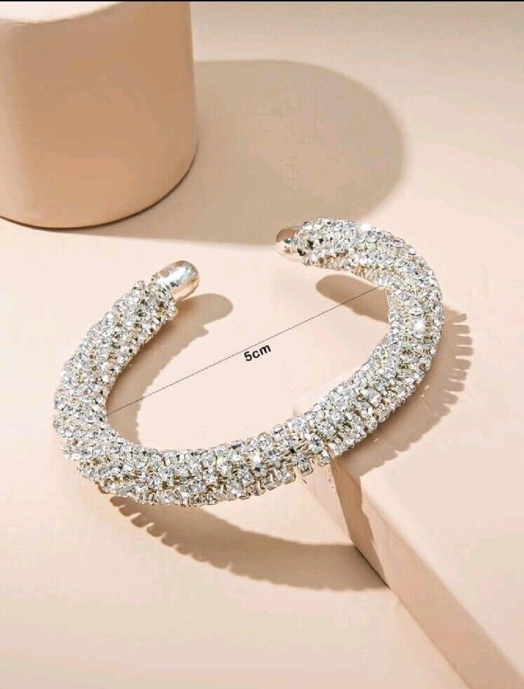 Women's Statement Silver Metal Faux Diamond Cubic Zirconia Bangel Bracelet