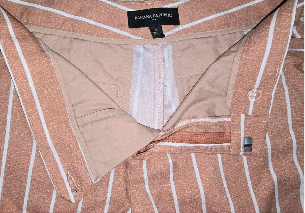 Banana Republic Belt Tie-waist Tailored Shorts Size 0 Orange Coral White Stripe