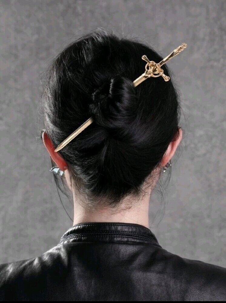 Women Gold Celtic Gothic Hairpin Sword Shape Hair Sticks Chopstick Hair Fork