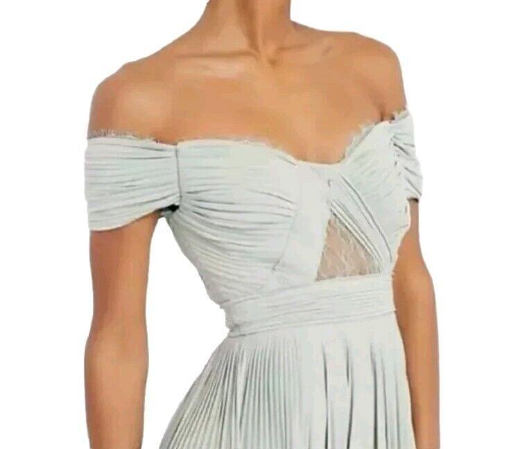 ASOS Long Lace Off Shoulder Pleated Maxi Evening Dress Sage SZ 0 NWT *MSRP $95*