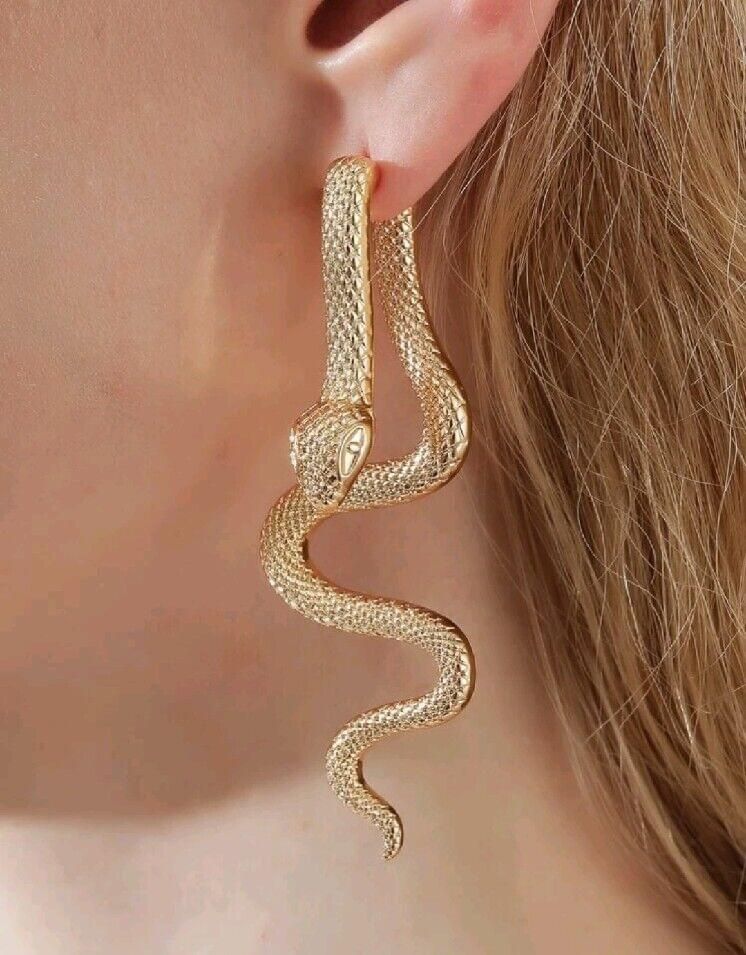 Faux Gold Snake Design Drop Earrings