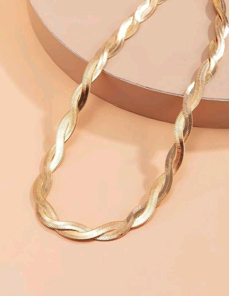 1 Piece Simple Fashion Gold Braided Chain Necklace For Women Elegant Design