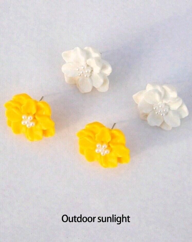 Set Yellow White Camellia Flower Earrings Studs Spring Summer Autumn