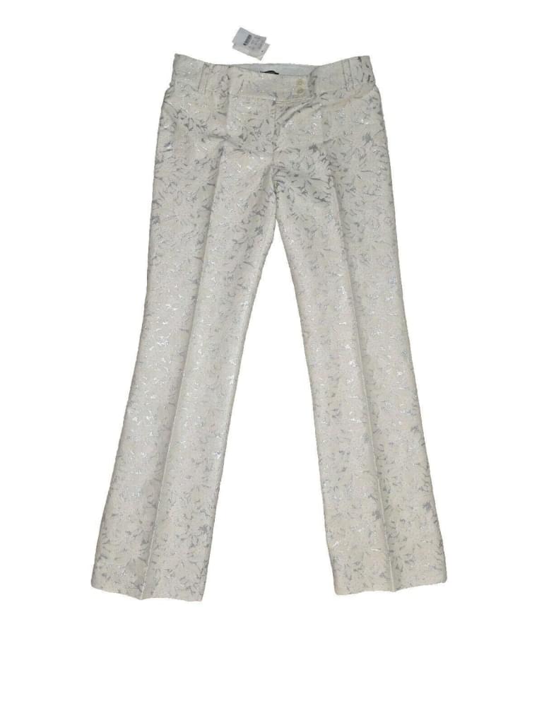 NWT J. Crew City Fit Silk Cotton Blend Pants Ivory Silver Floral Detail Size 8