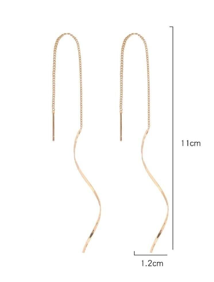 Gold Metal Drop Simple Elegant Lomg Earings