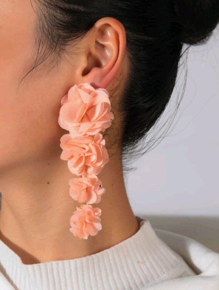 Womens Ladies Flower Large Stud Floral Earrings Boho Statement Coral Peach