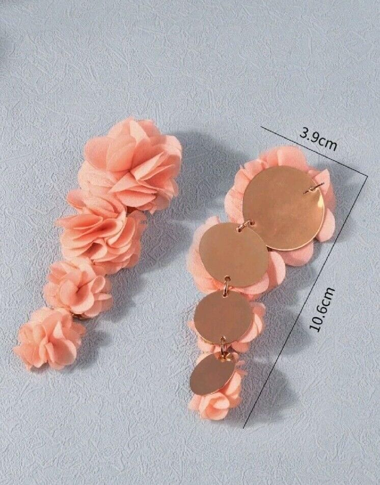 Womens Ladies Flower Large Stud Floral Earrings Boho Statement Coral Peach