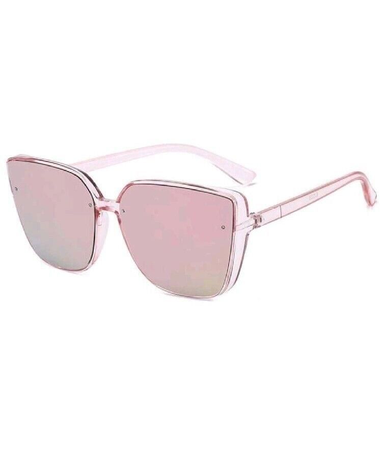 Women's Oversize Rimless Cat Eye Sunglasses With Pink Colored Mirror