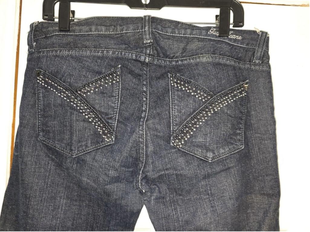 Guess Women's Boot Cut Jeans Size 30 Low Rise Stretch Beaded Pockets Dark Wash